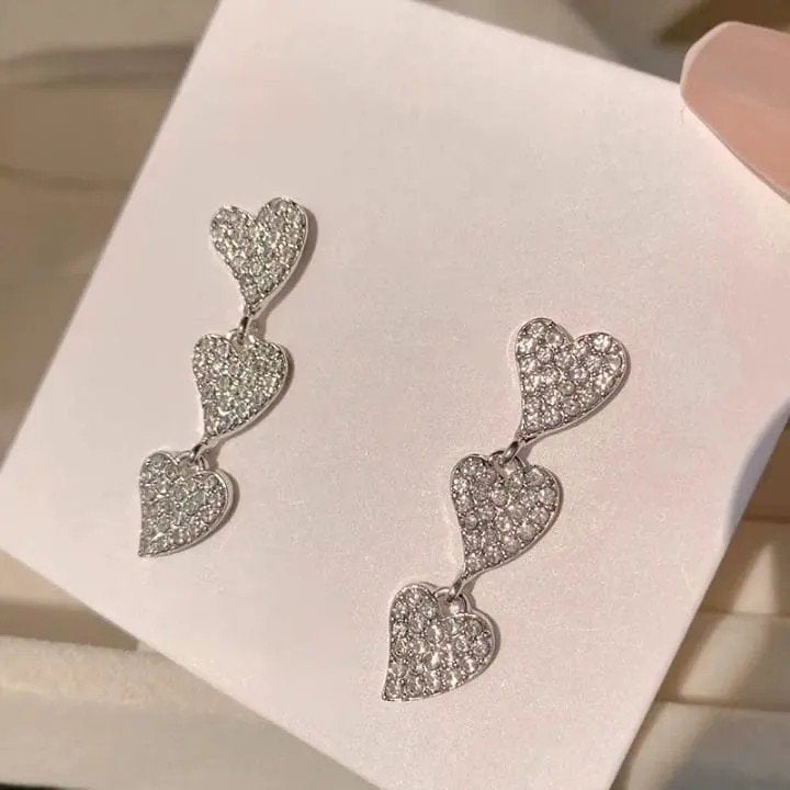 Crystal Cascading Heart Drop Earrings, view 2