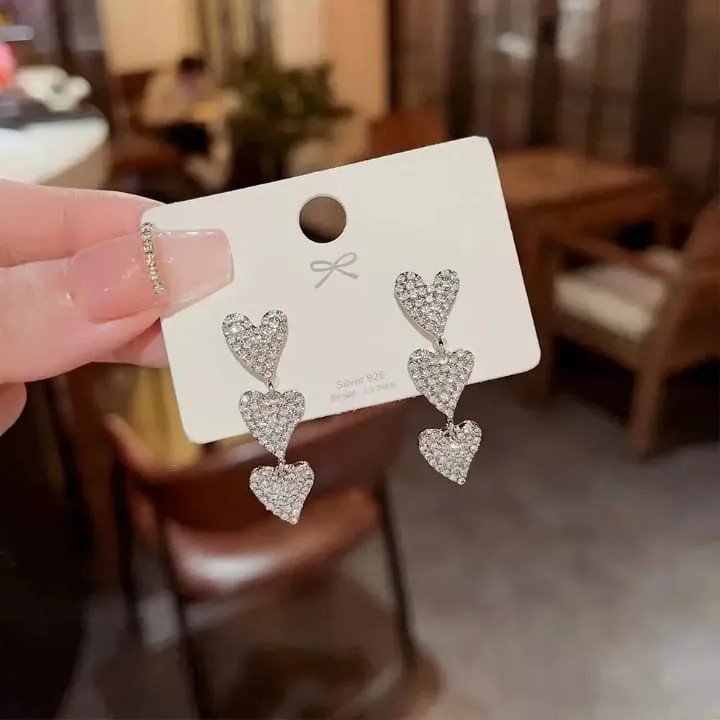 Crystal Cascading Heart Drop Earrings, view 3
