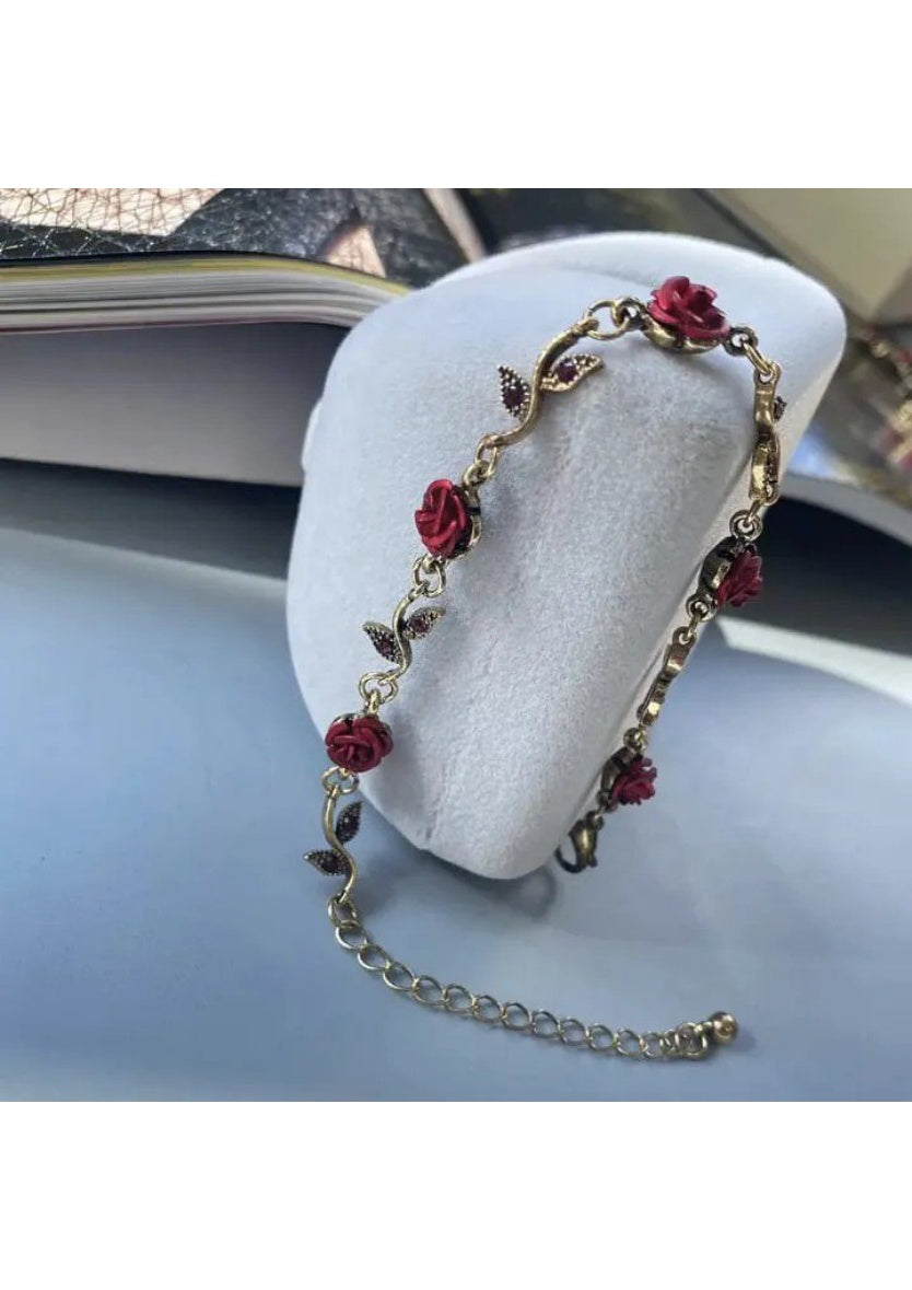 Red Rose Flower Link Charm Bracelet | Image 1