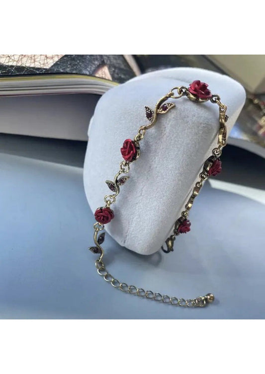 Red Rose Flower Link Charm Bracelet | Image 1