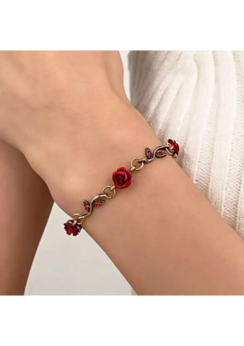 Red Rose Flower Link Charm Bracelet | Image 2