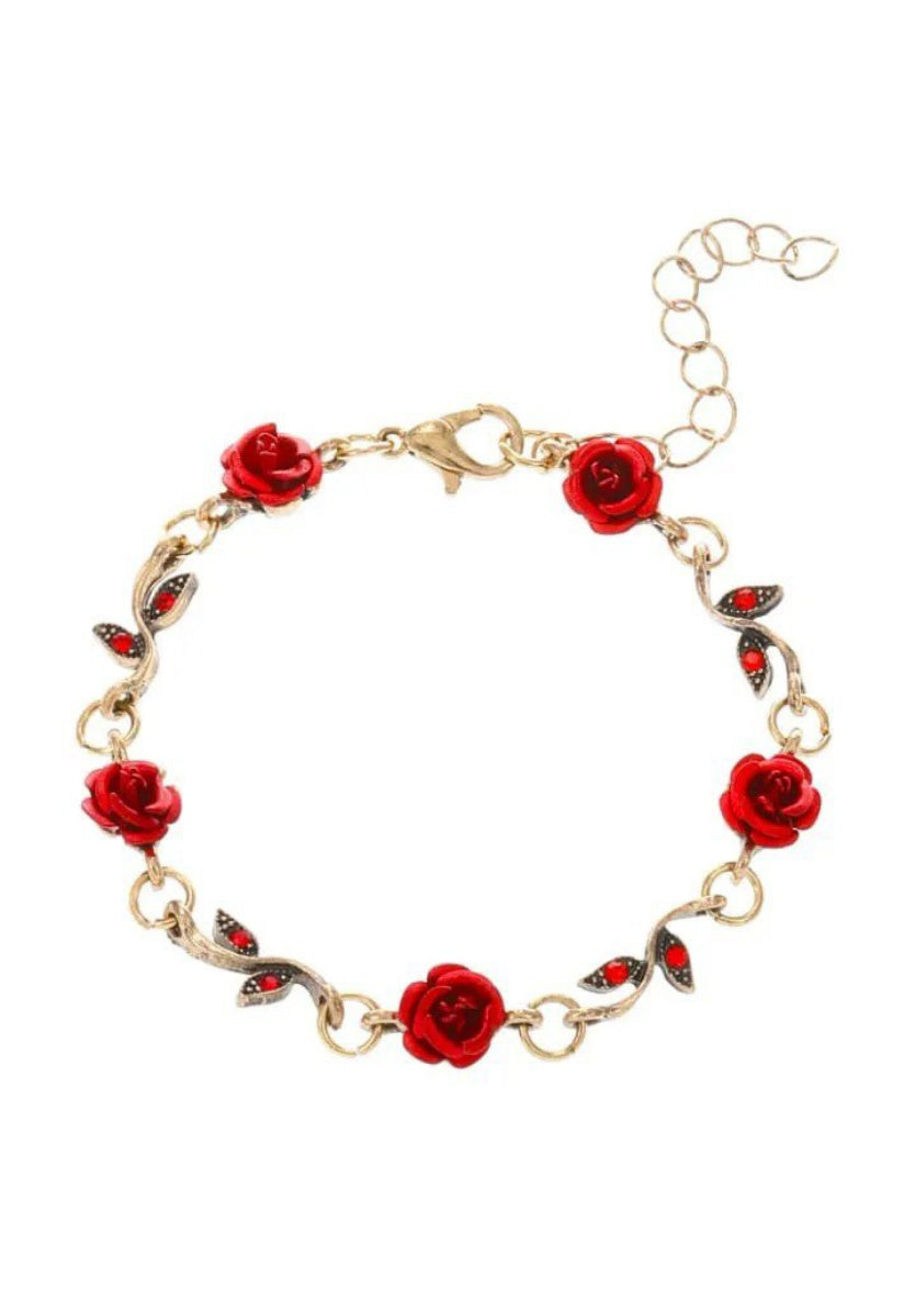 Red Rose Flower Link Charm Bracelet | Image 3