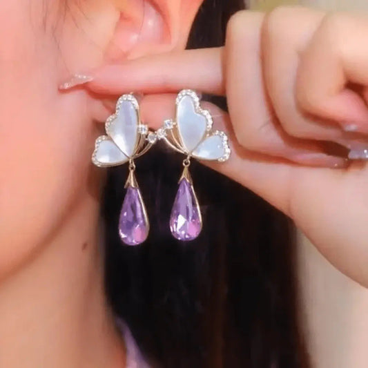Purple Teardrop Butterfly Earrings