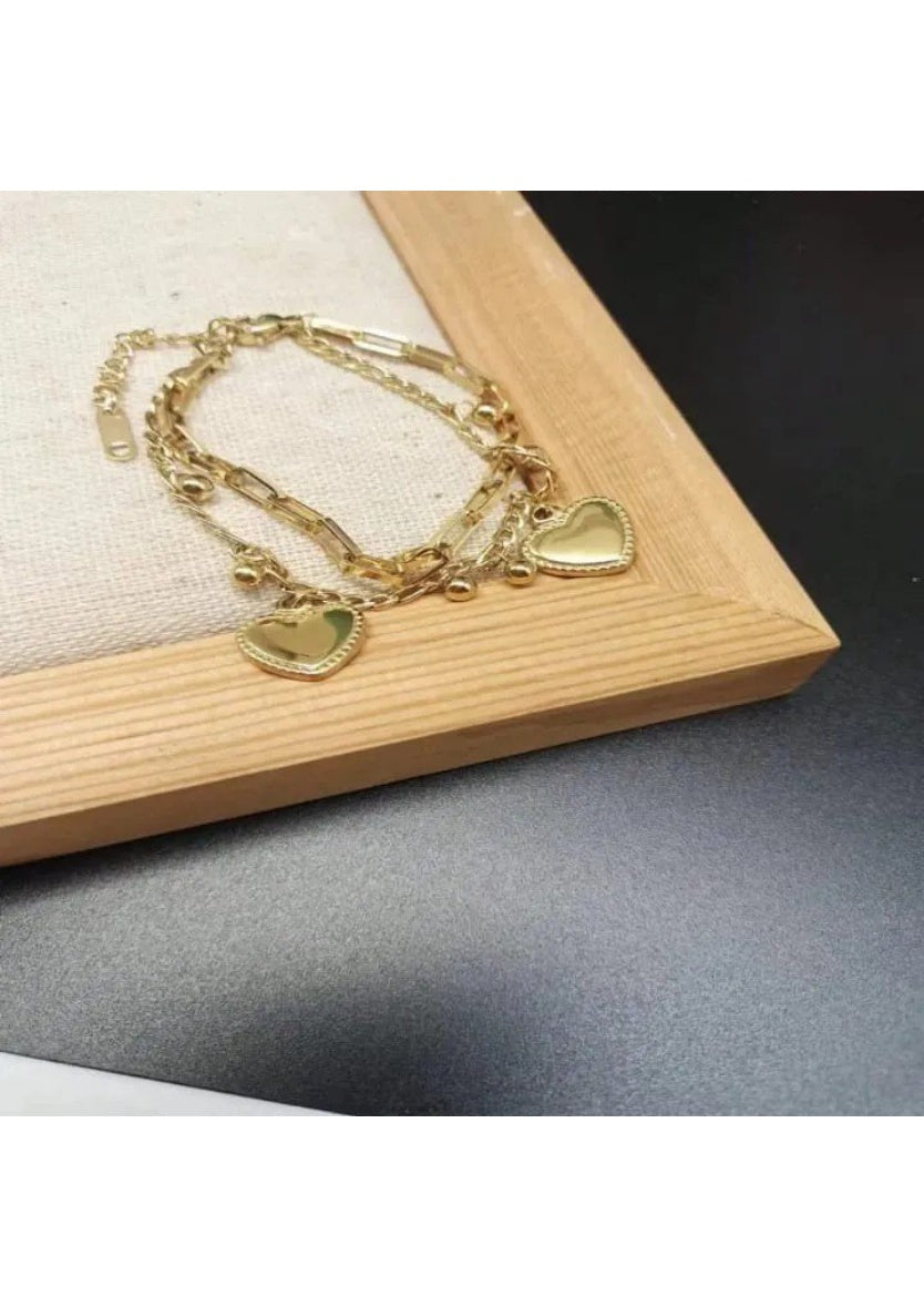 Gold Plated Heart Charm Layered Bracelet | Image 1