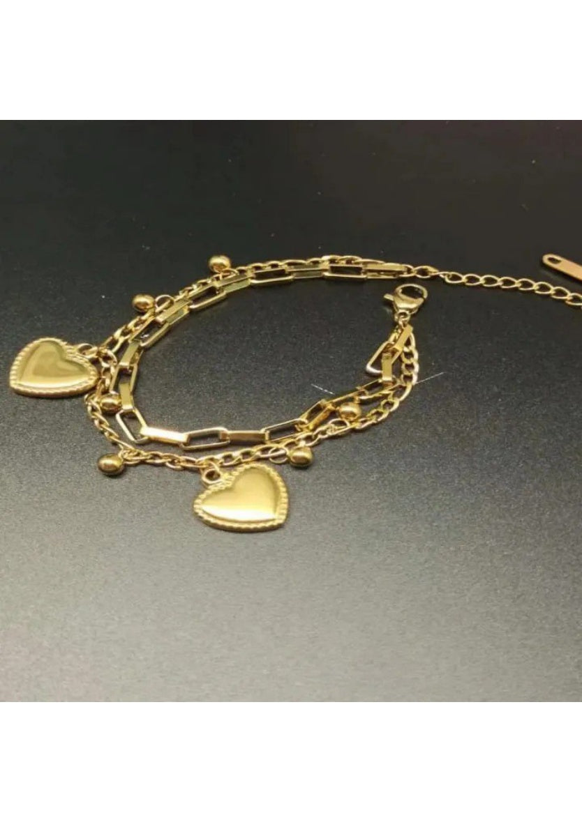 Gold Plated Heart Charm Layered Bracelet | Image 2