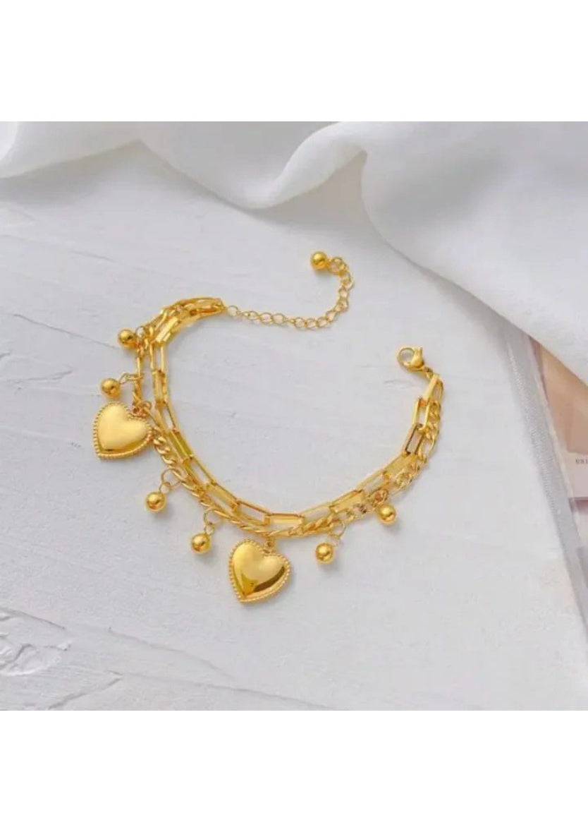 Gold Plated Heart Charm Layered Bracelet | Image 3
