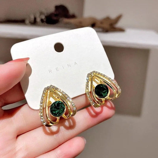 Green Crystal Gold-Tone Stud Earrings