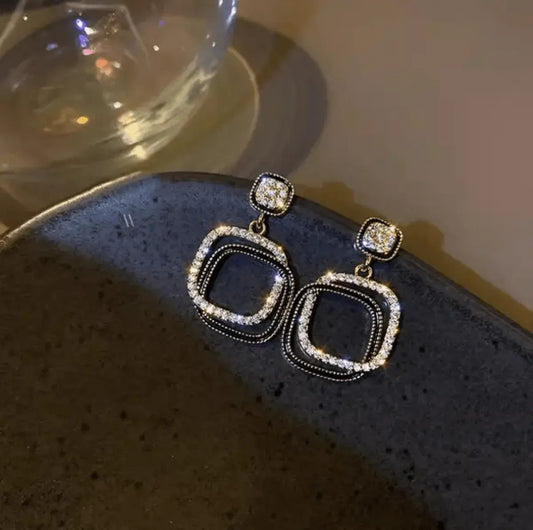 Layered Square Crystal Drop Earrings