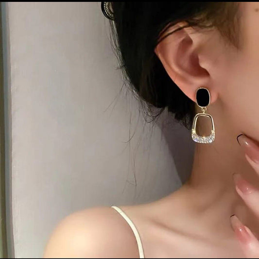 Black Enamel Geometric Dangle Earrings