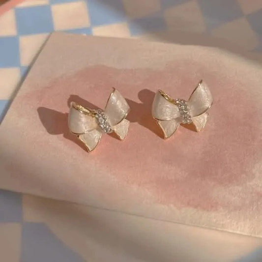 Elegant White Bow Stud Earrings