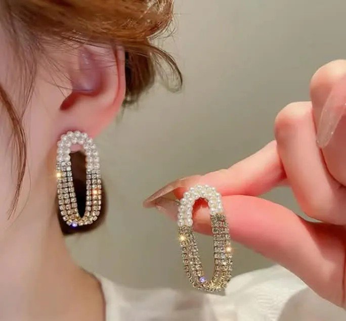 Crystal Oval Open Stud Earrings for women