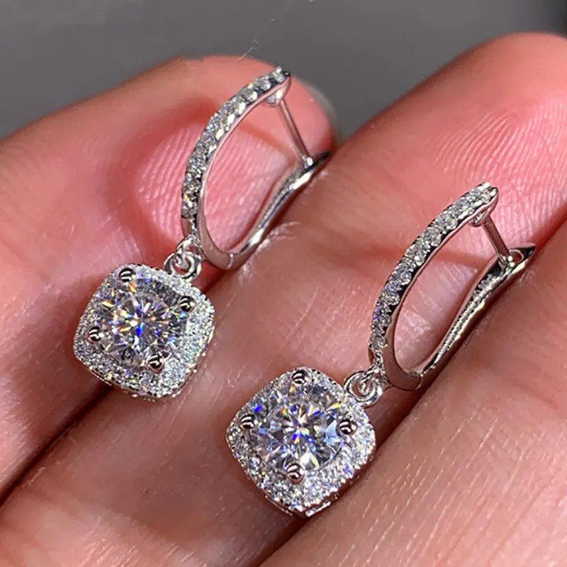 Crystal Square Halo Huggie Drop Earrings, view 4