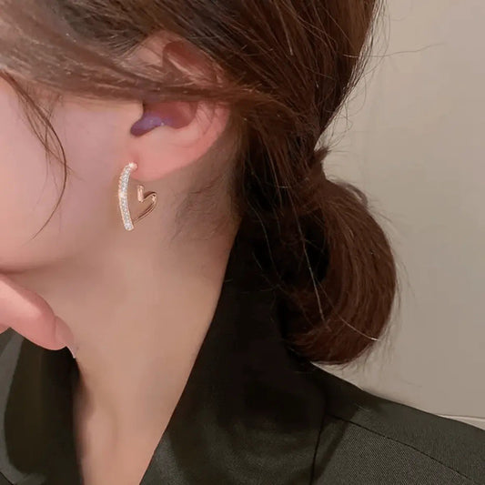 Crystal Heart Open Hoop Earrings