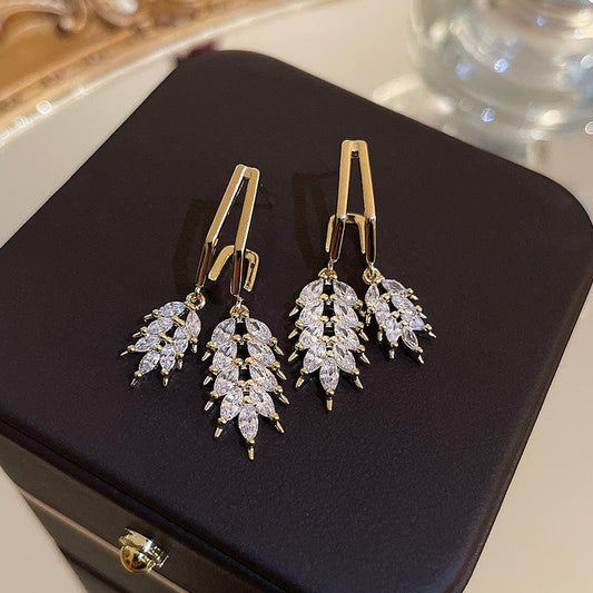 Crystal Leaf Cluster Drop Earrings