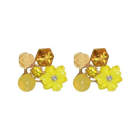 Yellow Floral Cluster Stud Earrings