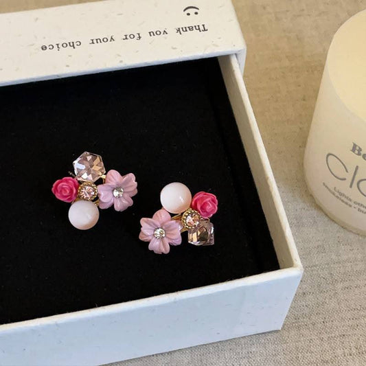 Pink Floral Cluster Stud Earrings