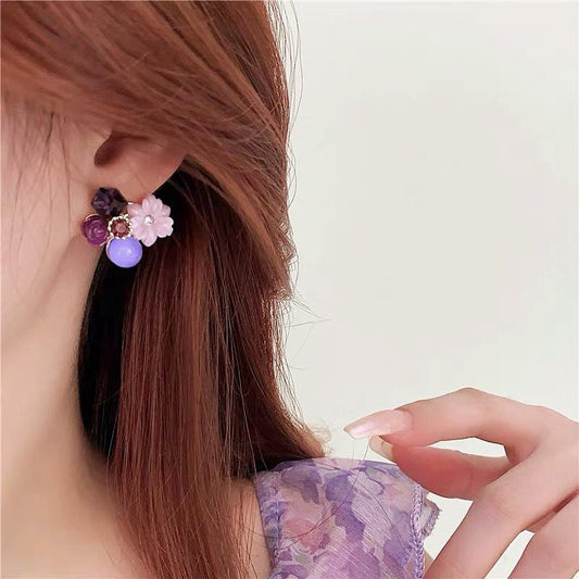 Lilac Floral Cluster Stud Earrings
