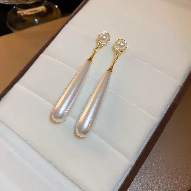 Long Pearl Teardrop Earrings, view 2