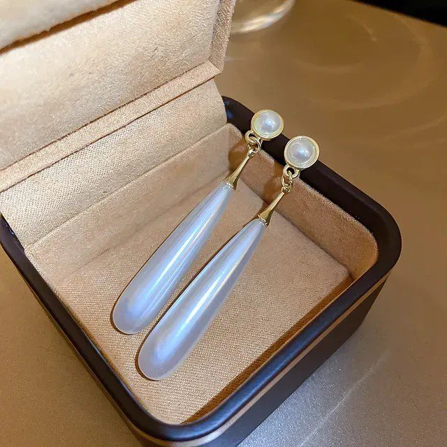 Long Pearl Teardrop Earrings, view 4