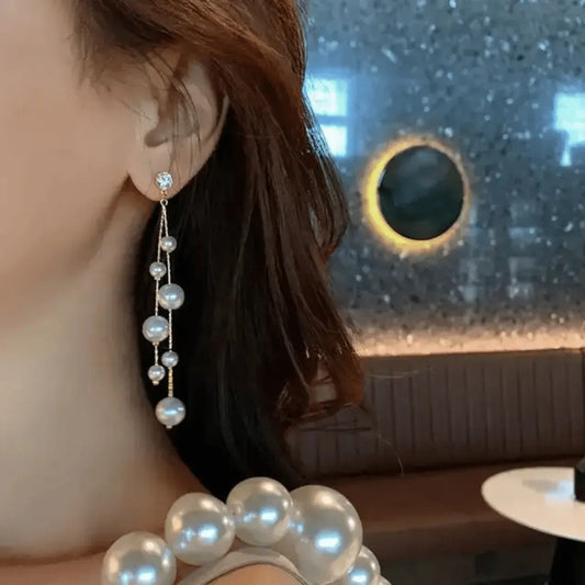 Cascading Pearl Long Drop Earrings