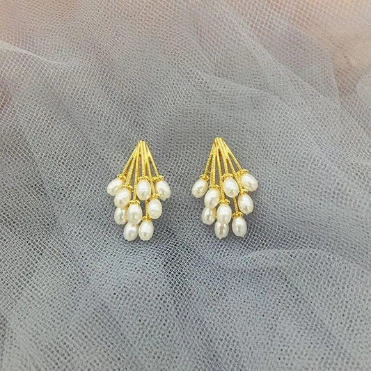 Pearl Cluster Gold-Tone Drop Earrings