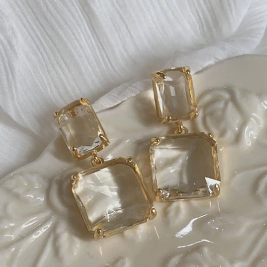 Clear Crystal Geometric Drop Earrings