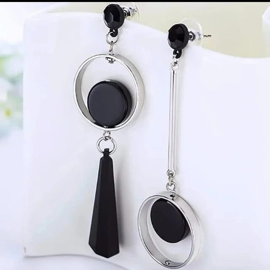 Asymmetric Black Circle Drop Earrings for women