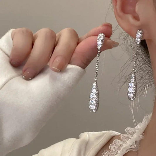 Long Crystal Teardrop Earrings