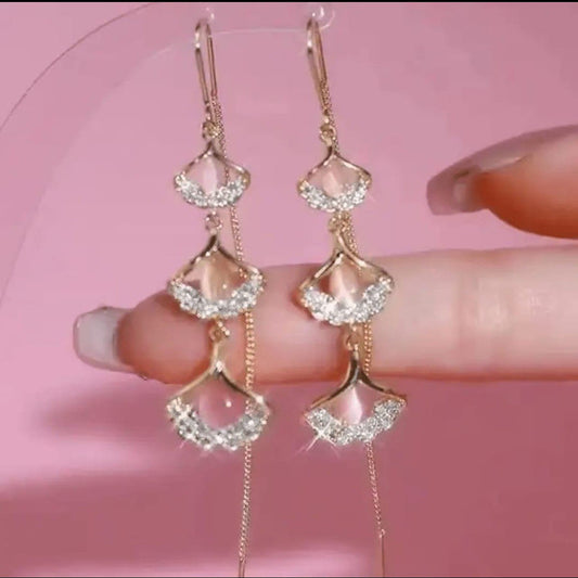 Green fan charm long hook earrings by Aurex