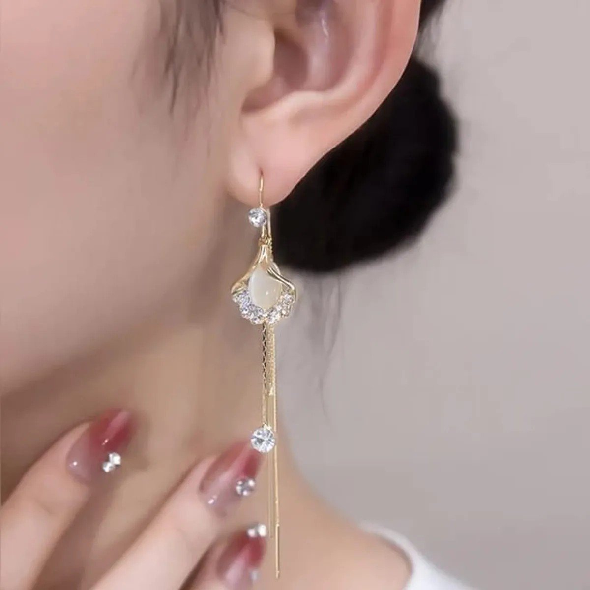 Crystal Fan Long Chain Hook Earrings for women