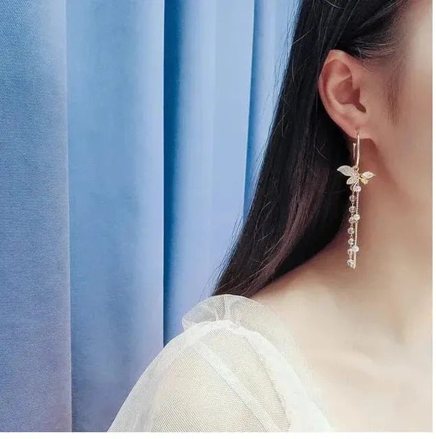 Crystal Pearl Beaded Long Tassel Earrings, view 3