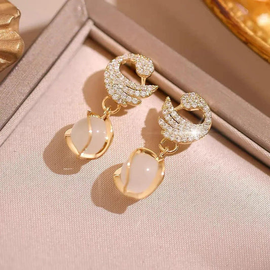 Crystal Crescent Bead Drop Earrings