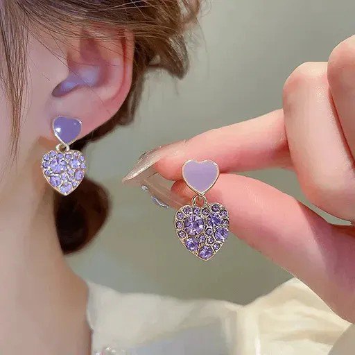 Purple Heart Crystal Drop Earrings