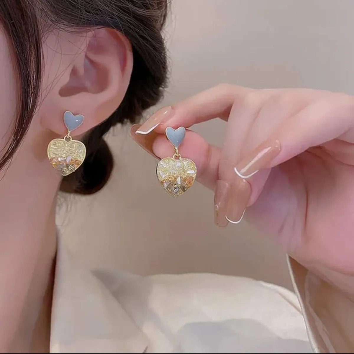 Pastel Heart Gravel-Texture Drop Earrings for women
