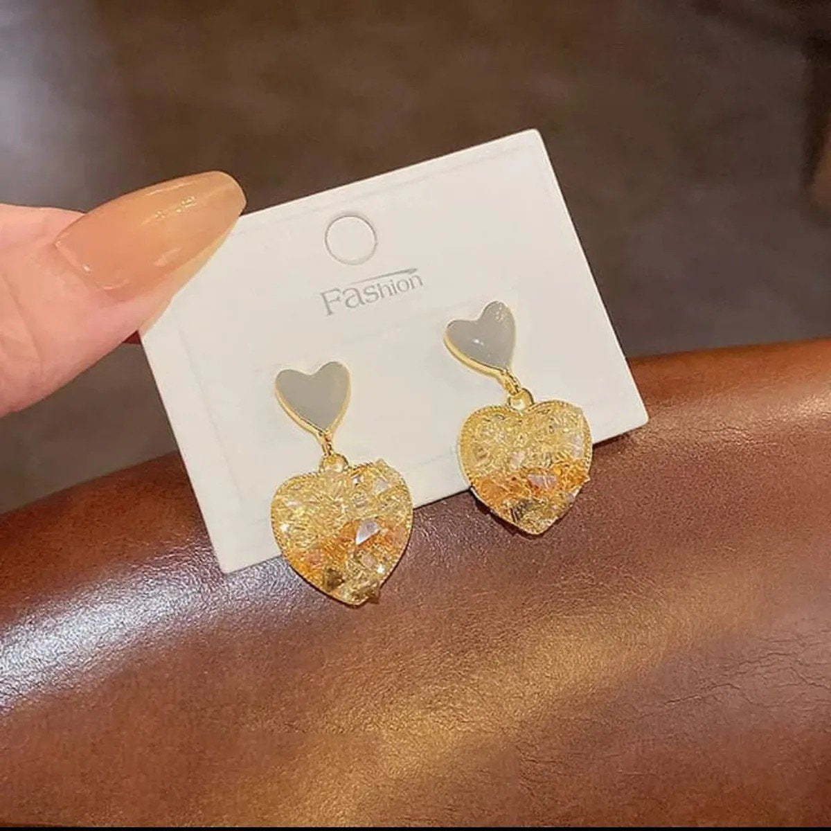 Pastel Heart Gravel-Texture Drop Earrings, view 2
