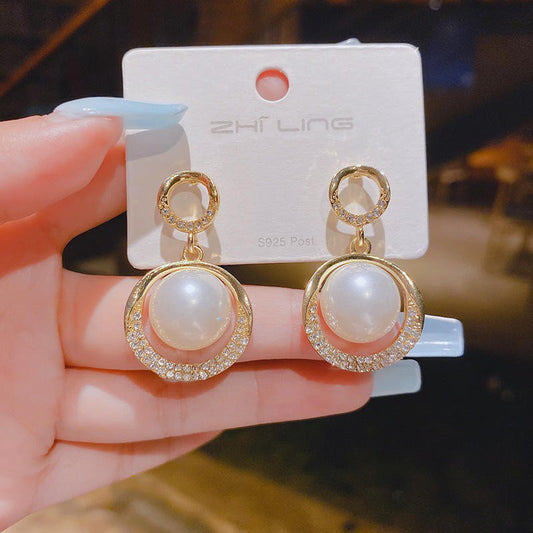 Pearl Crystal Ring Drop Earrings