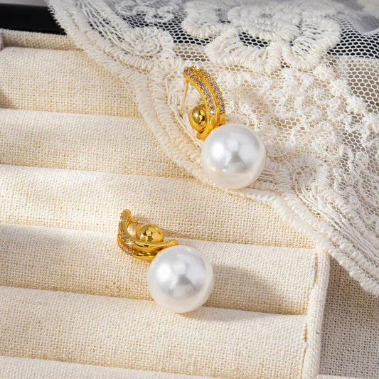 Large Pearl Gold-Tone Statement Earrings