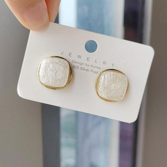 White Square Stone Stud Earrings