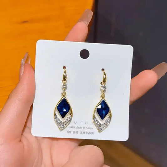 Blue Gem Crystal Drop Earrings