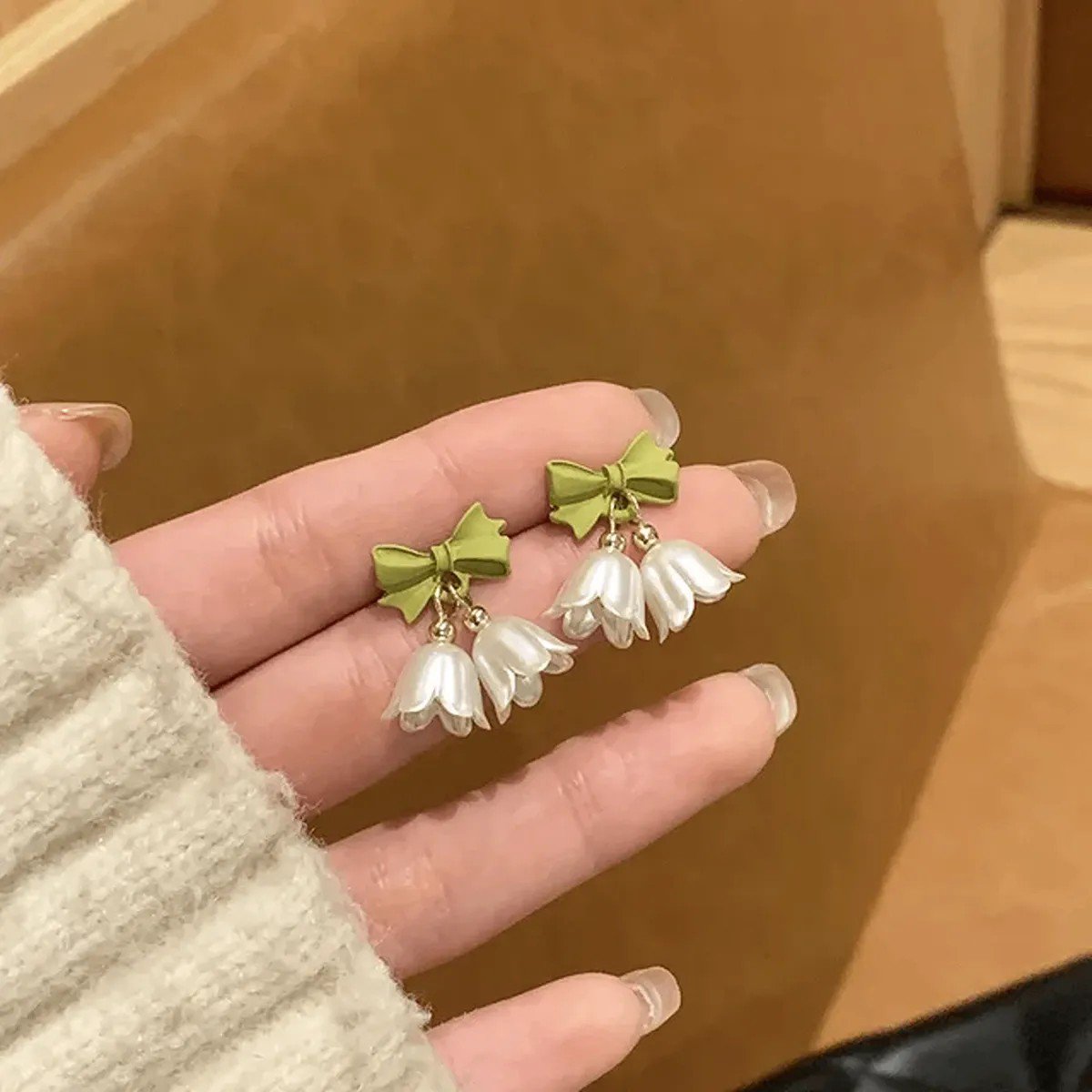 Lily Bell Flower Bow Stud Earrings, view 3