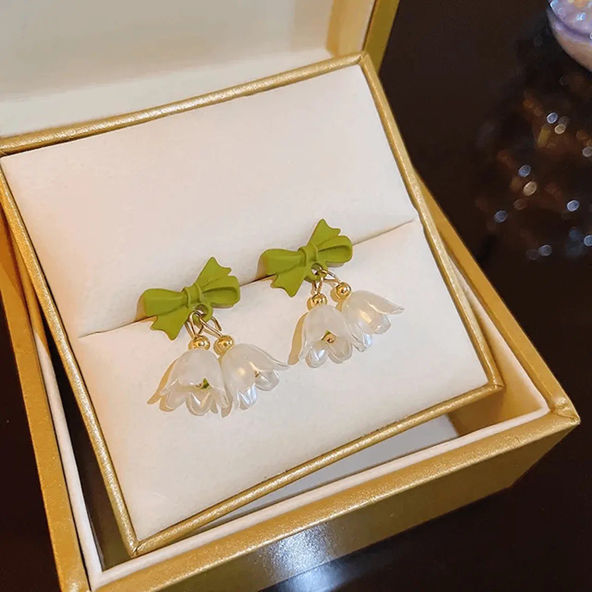Lily Bell Flower Bow Stud Earrings, view 4