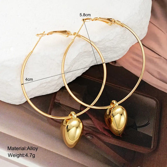 Gold-Tone Heart Charm Large Hoop Earrings