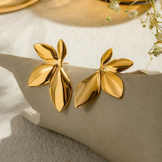 Gold-Tone Leaf Statement Earrings