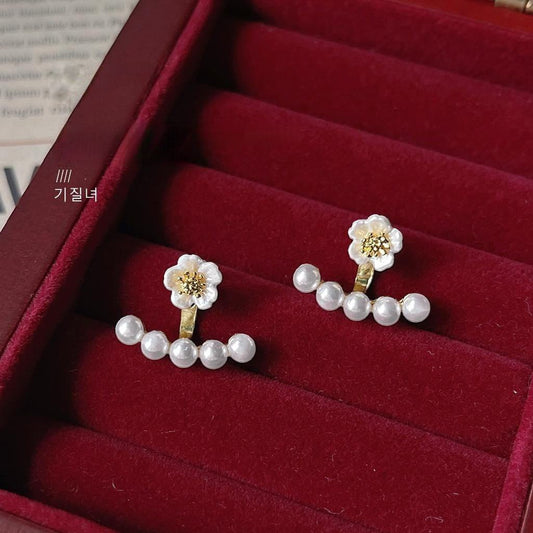 Pearl Arc Flower Jacket Earrings