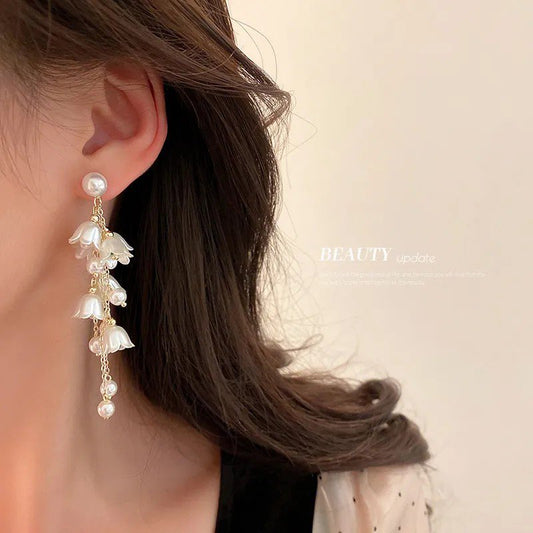 Pearl Tassel Long Drop Earrings