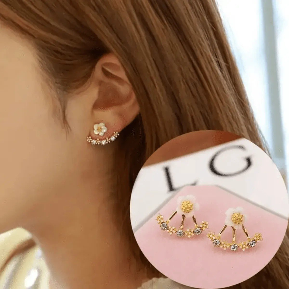 Crystal Flower Arc Ear Jacket Earrings for women