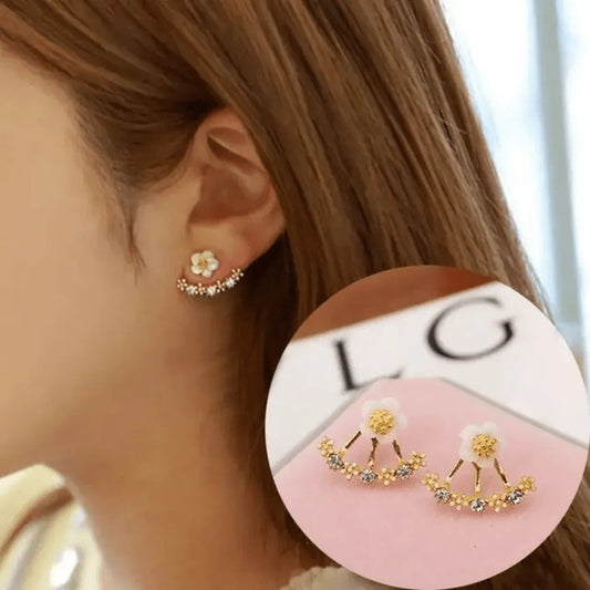 Crystal Flower Arc Ear Jacket Earrings for women