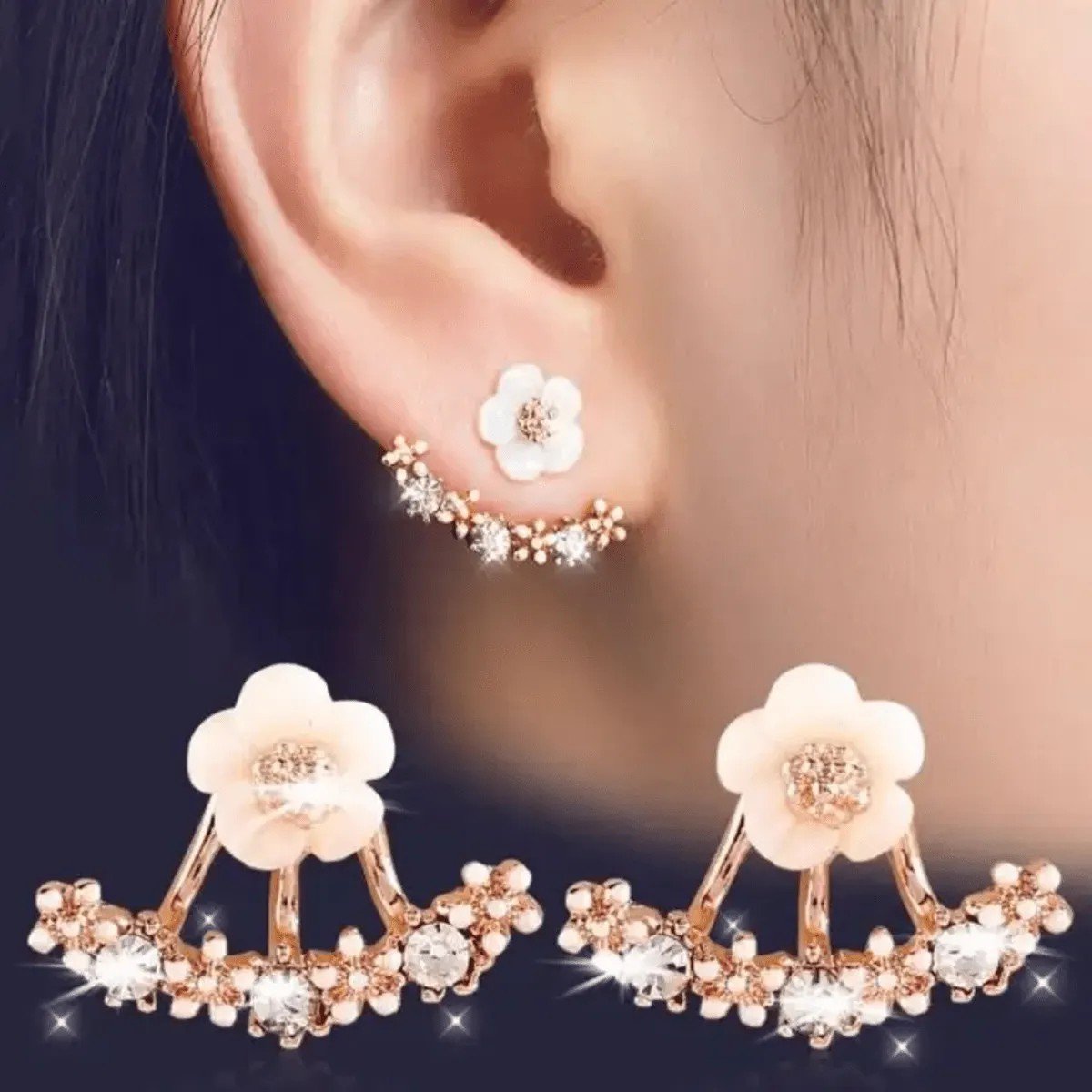 Crystal Flower Arc Ear Jacket Earrings, view 3