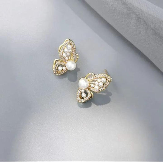 Pearl Butterfly Cluster Stud Earrings