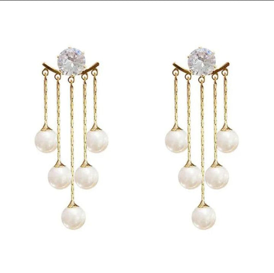 Pearl Crystal Fringe Tassel Earrings